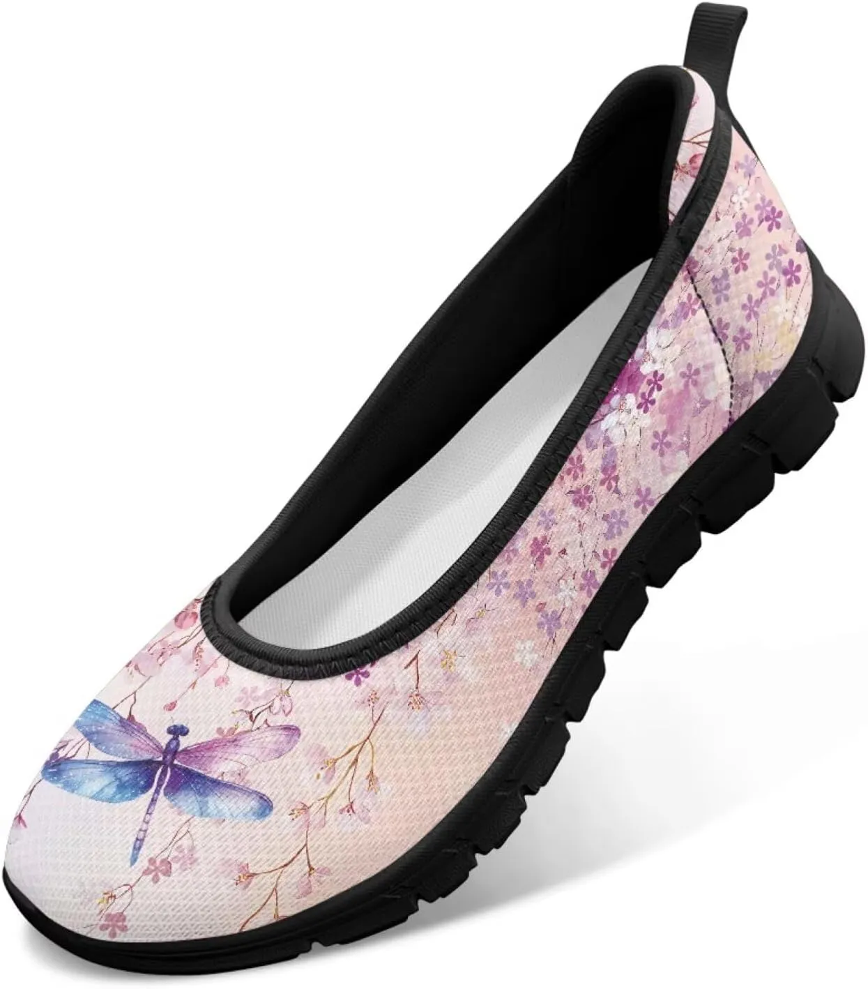 Howilath Dragonfly Print Slip on Shoes Women Casual Flat Shoes Running Shoes Walking Loafers with Anti-Slip Sole