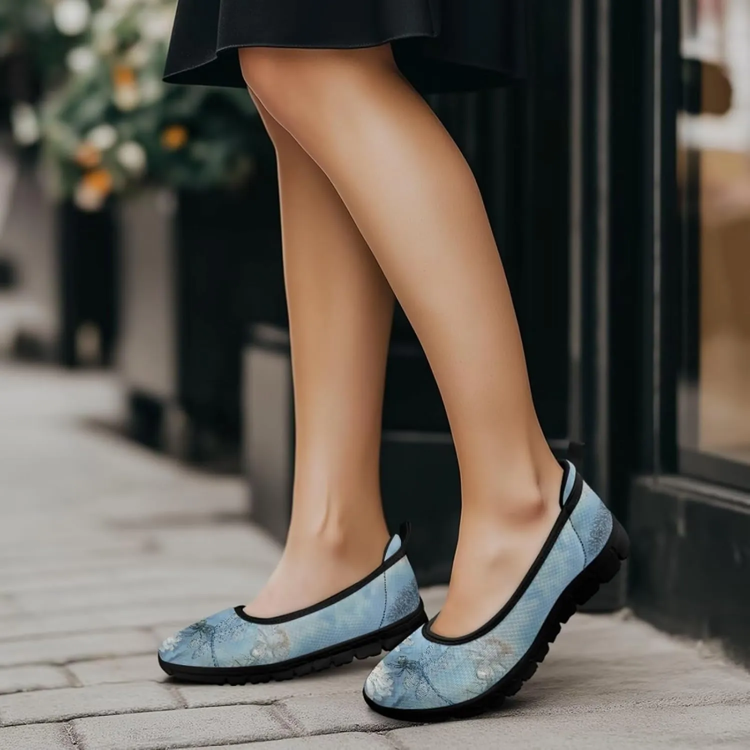 Howilath Dragonfly Print Slip on Shoes Women Casual Flat Shoes Running Shoes Walking Loafers with Anti-Slip Sole