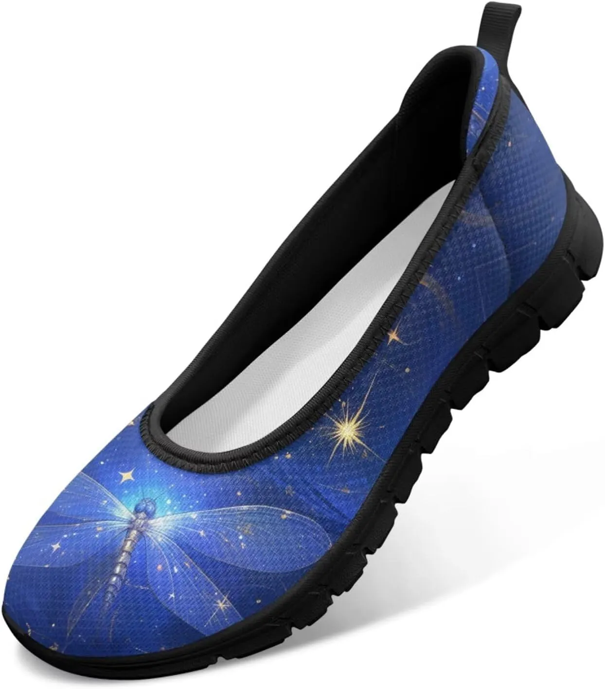 Howilath Dragonfly Print Slip on Shoes Women Casual Flat Shoes Running Shoes Walking Loafers with Anti-Slip Sole