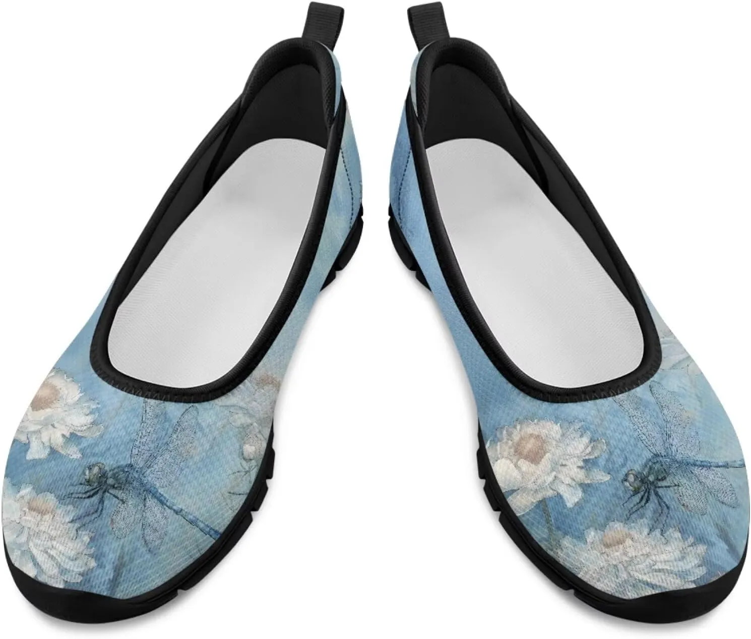 Howilath Dragonfly Print Slip on Shoes Women Casual Flat Shoes Running Shoes Walking Loafers with Anti-Slip Sole