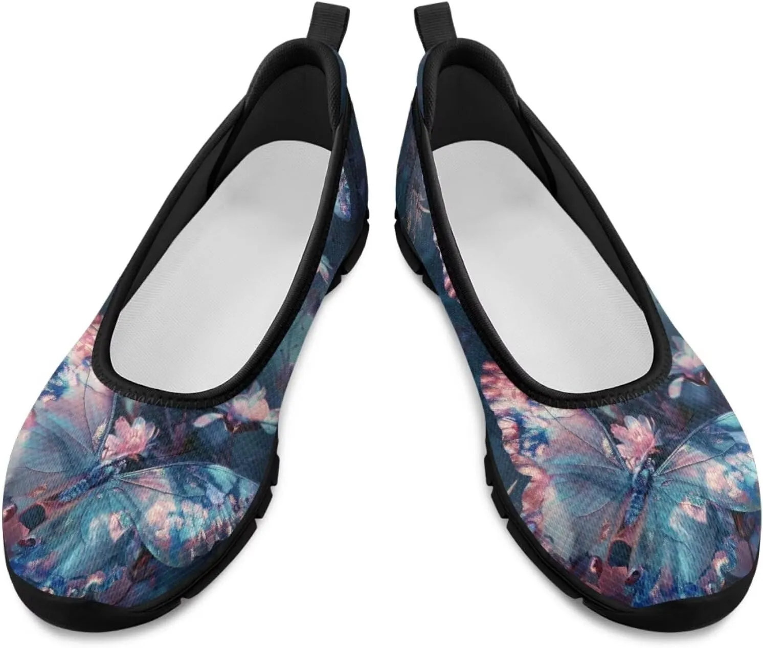 Howilath Dragonfly Print Slip on Shoes Women Casual Flat Shoes Running Shoes Walking Loafers with Anti-Slip Sole