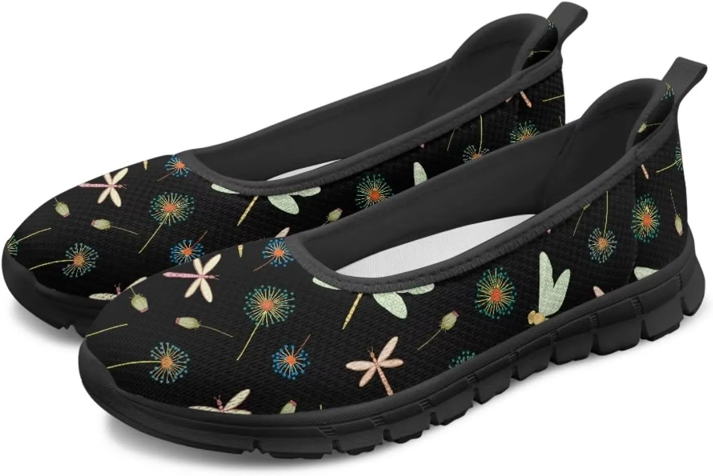Howilath Dragonfly Print Slip on Shoes Women Casual Flat Shoes Running Shoes Walking Loafers with Anti-Slip Sole