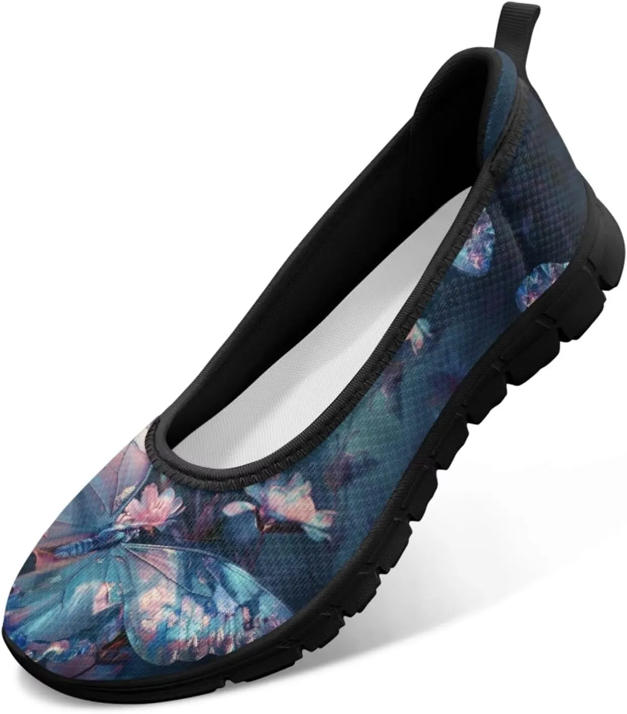 Howilath Dragonfly Print Slip on Shoes Women Casual Flat Shoes Running Shoes Walking Loafers with Anti-Slip Sole