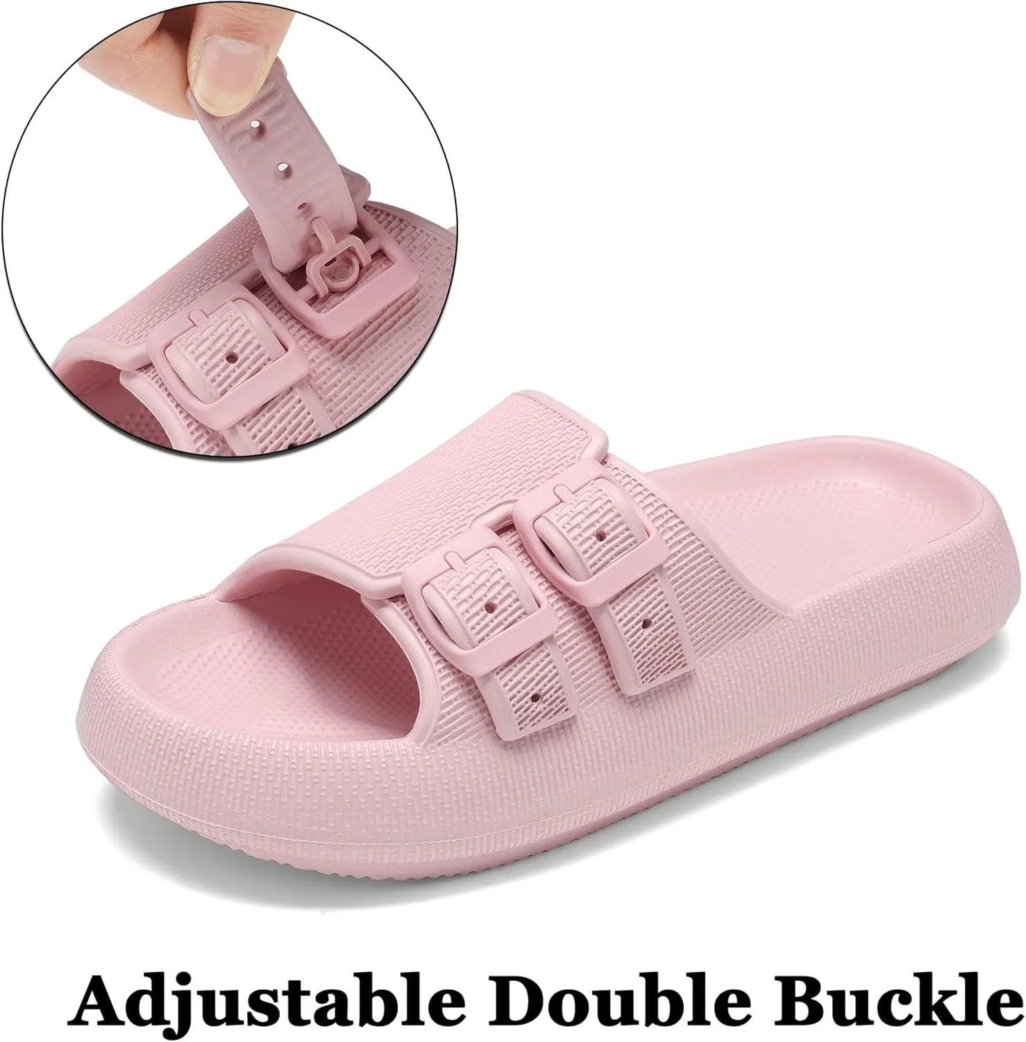 HQUEC Buckle Sandals for Women and Men Adjustable EVA Flat Slids Comfortable Pillow Slippers