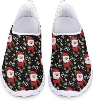 HUIACONG Christmas Black Shoes Santa Claus Sneakers Ho Ho Ho Slip On Walking Shoes Size 12.5 Tennis Trainers for Women Teen Girls Athletic Workout Footwear for Holiday Party Xmas Gifts