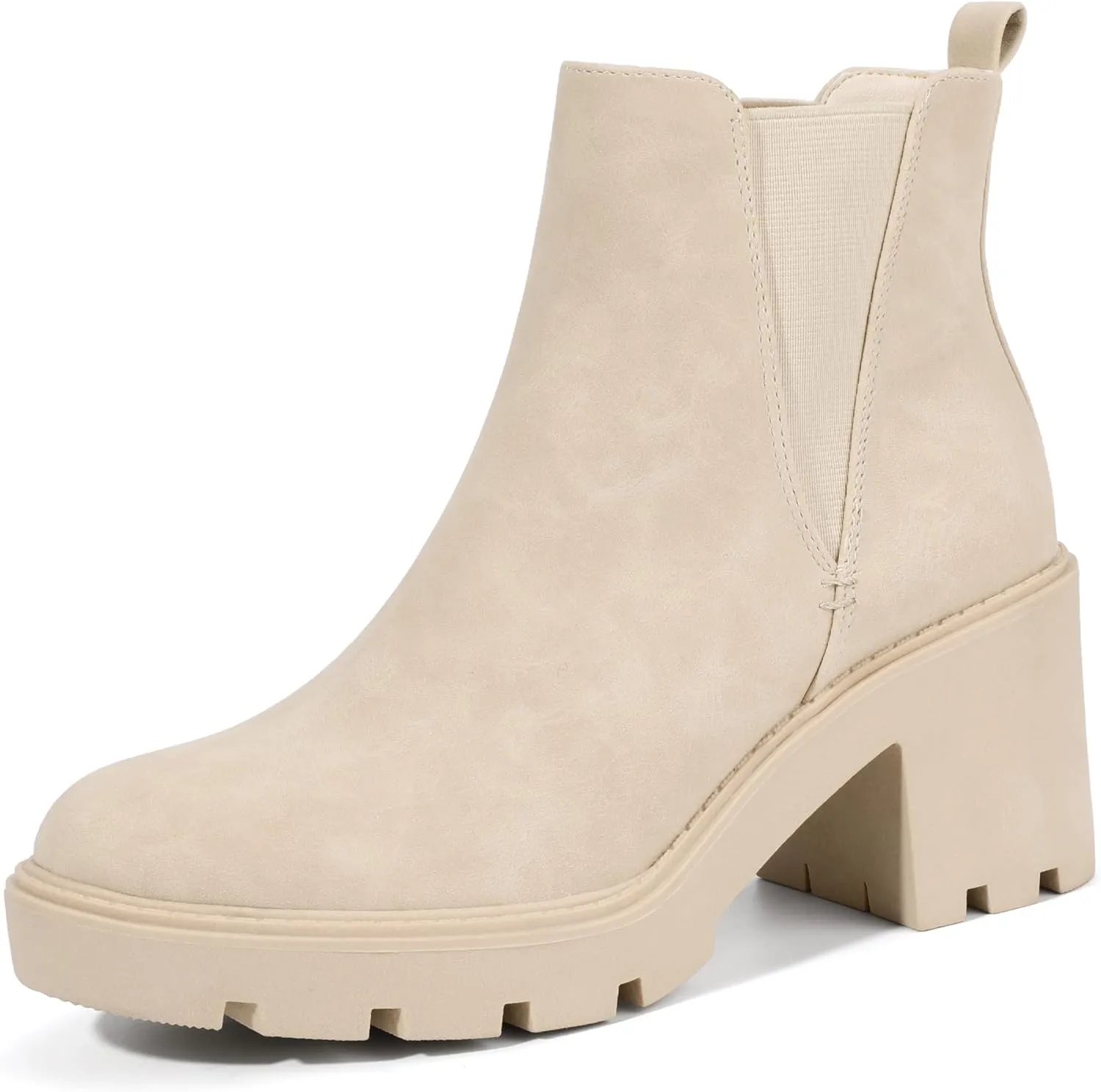 IDIFU IN3 Chelsea Ankle Boots Womens Boots Low Short Block Chunky Thick Heel Fall Boots Ladies Bride Wedding Slip On Closed Round Toe Booties Comfort Cute Trendy Stylish V Shaped Opening Dressy Boots
