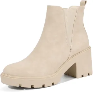 IDIFU IN3 Chelsea Ankle Boots Womens Boots Low Short Block Chunky Thick Heel Fall Boots Ladies Bride Wedding Slip On Closed Round Toe Booties Comfort Cute Trendy Stylish V Shaped Opening Dressy Boots