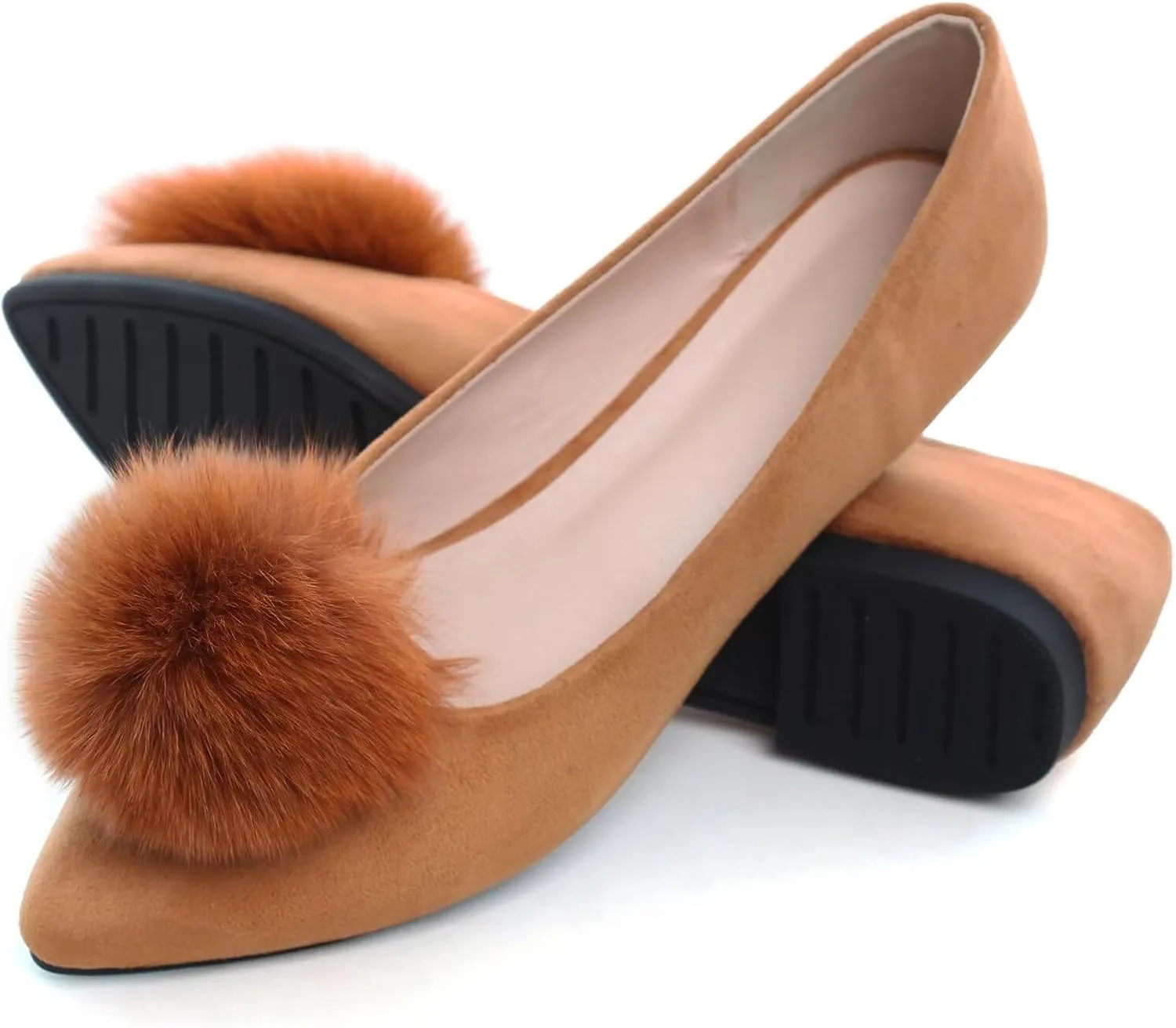INEELUYI Women's Pom Pom Ballets Flats Pointy Toe Slip on Dress Flats Loafers Wedding Bowknot Shoes