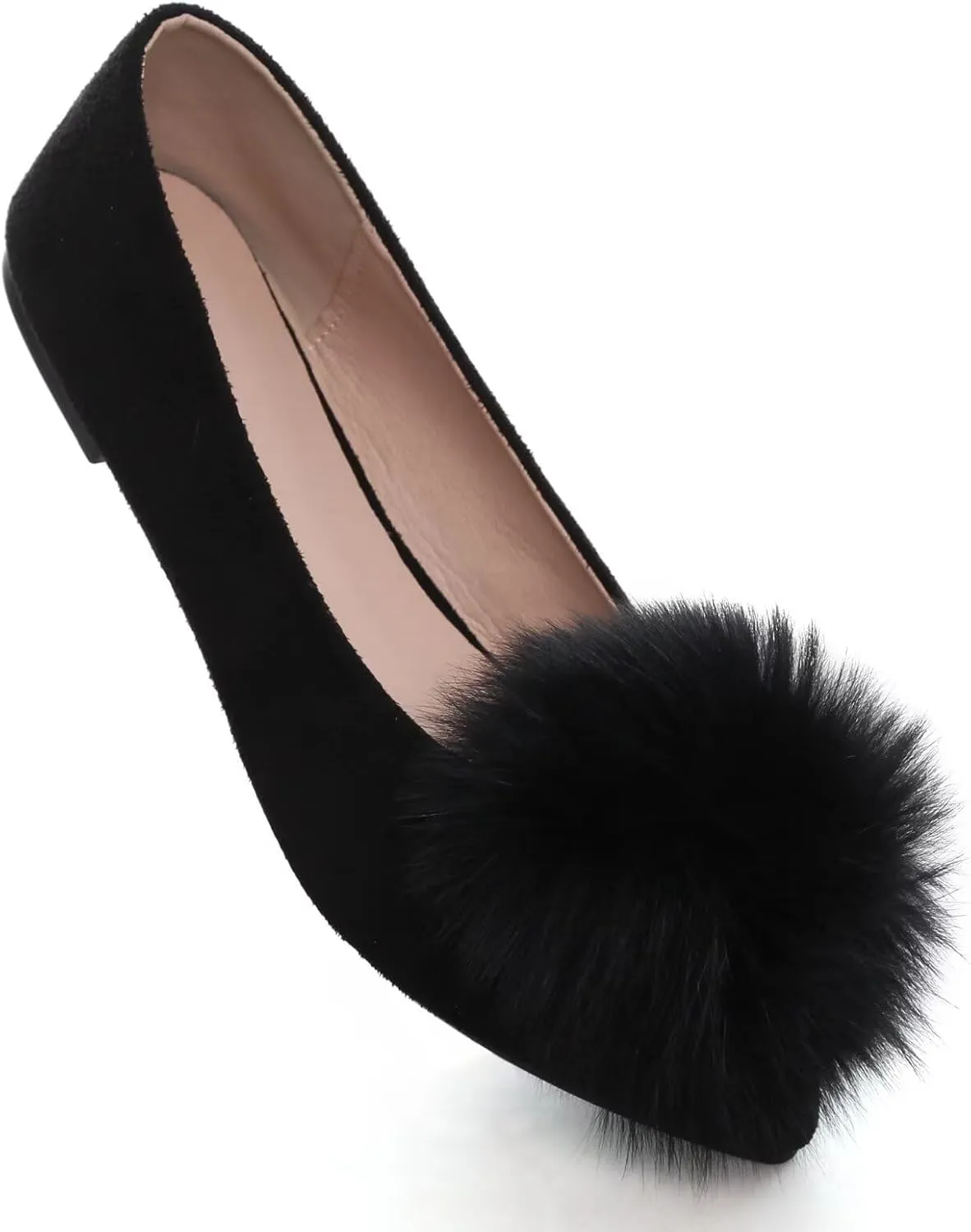 INEELUYI Women's Pom Pom Ballets Flats Pointy Toe Slip on Dress Flats Loafers Wedding Bowknot Shoes