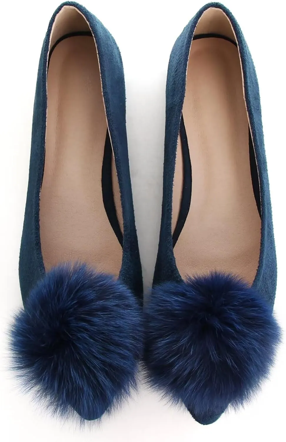 INEELUYI Women's Pom Pom Ballets Flats Pointy Toe Slip on Dress Flats Loafers Wedding Bowknot Shoes