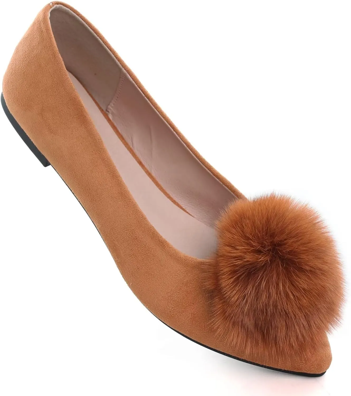 INEELUYI Women's Pom Pom Ballets Flats Pointy Toe Slip on Dress Flats Loafers Wedding Bowknot Shoes