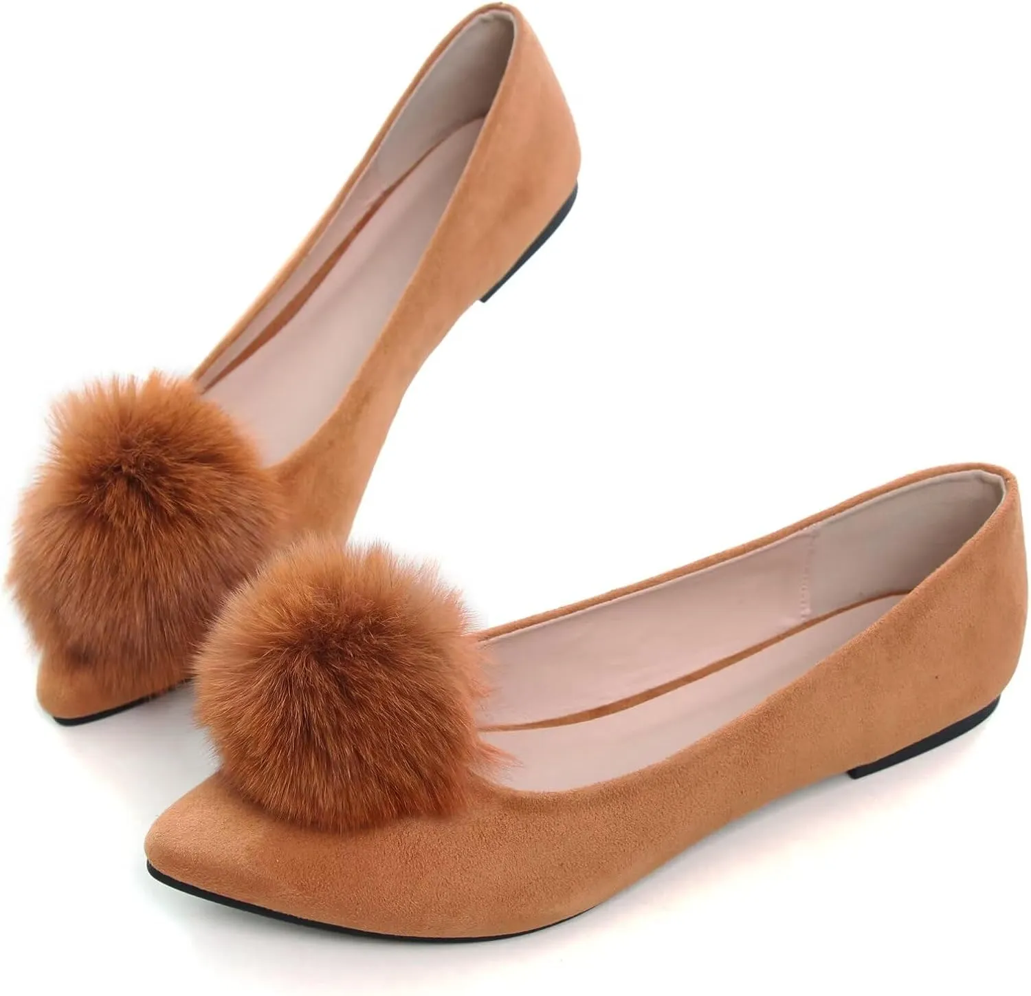 INEELUYI Women's Pom Pom Ballets Flats Pointy Toe Slip on Dress Flats Loafers Wedding Bowknot Shoes