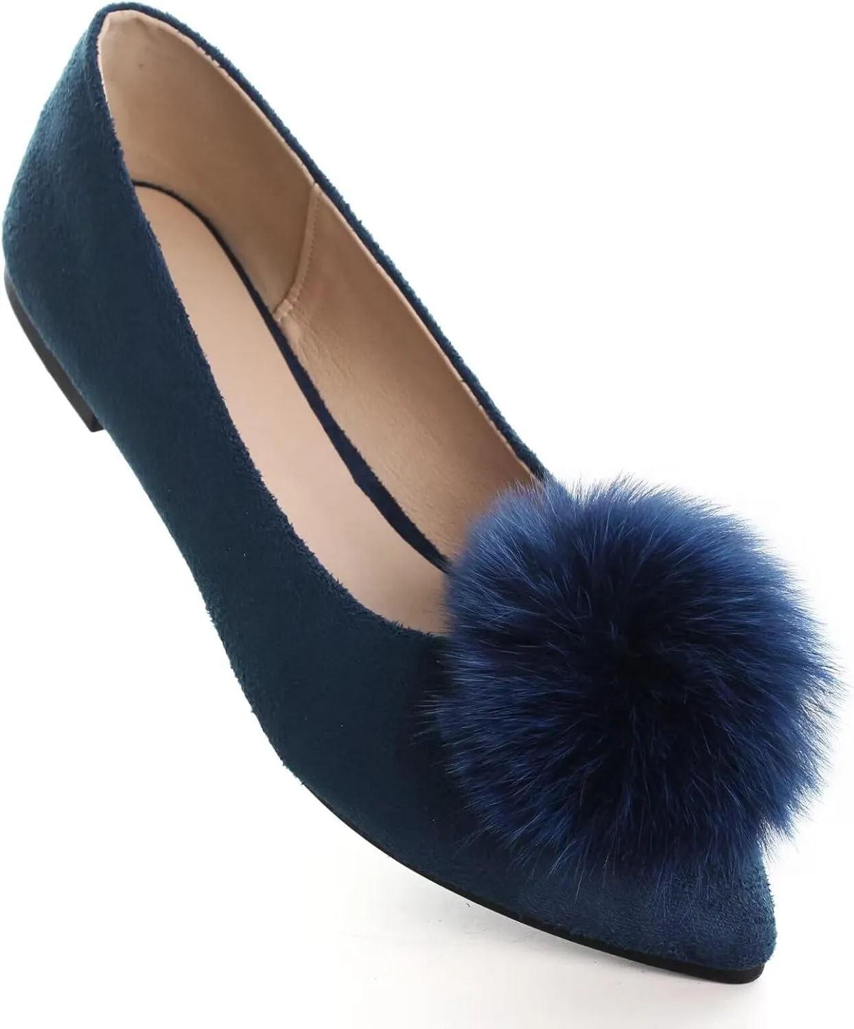 INEELUYI Women's Pom Pom Ballets Flats Pointy Toe Slip on Dress Flats Loafers Wedding Bowknot Shoes