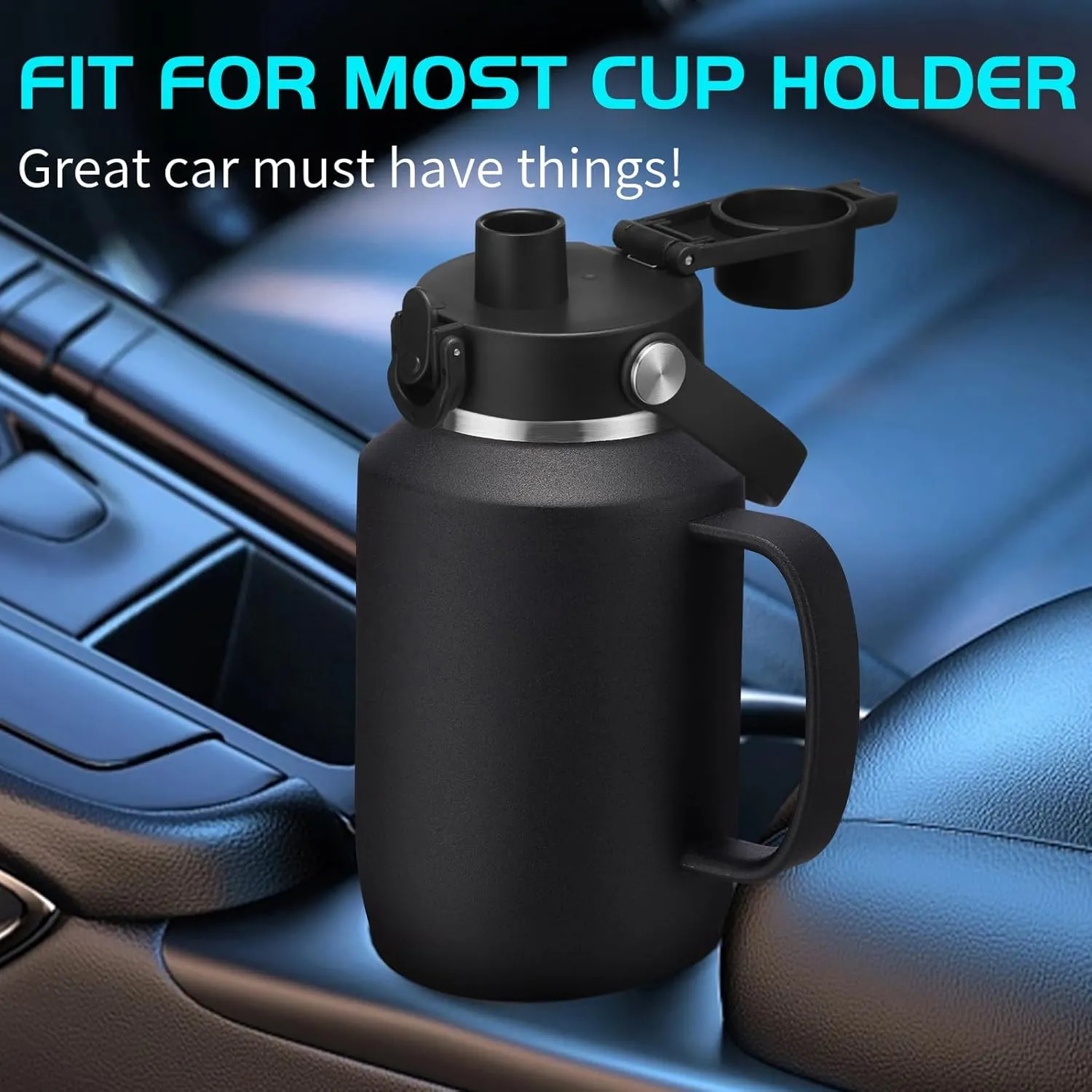 Insulated Water-Bottle 40oz Tumbler with Handle - Vacuum Metal Water Flask with Straws & Sleeve, Stainless Steel Coffee Tumblers Travel Mug, Keep Cold for 48 Hrs, Hot for 24 Hrs