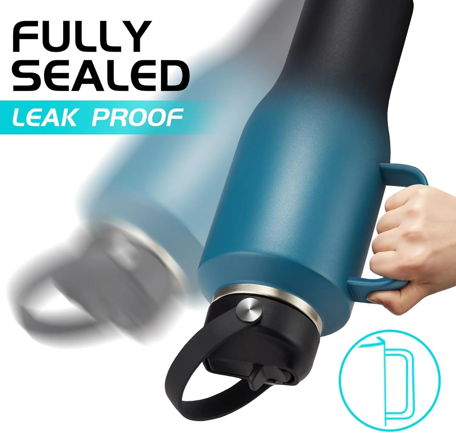 Insulated Water-Bottle 40oz Tumbler with Handle - Vacuum Metal Water Flask with Straws & Sleeve, Stainless Steel Coffee Tumblers Travel Mug, Keep Cold for 48 Hrs, Hot for 24 Hrs