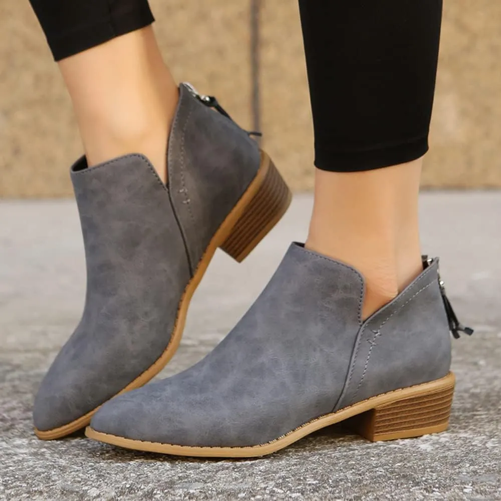 JITUUE Ankle Booties for Women,Women's Casual Dress Low Heeled Booties. V Cut Fashion Thick Heel Design Shoes