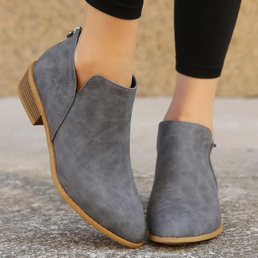 JITUUE Ankle Booties for Women,Women's Casual Dress Low Heeled Booties. V Cut Fashion Thick Heel Design Shoes