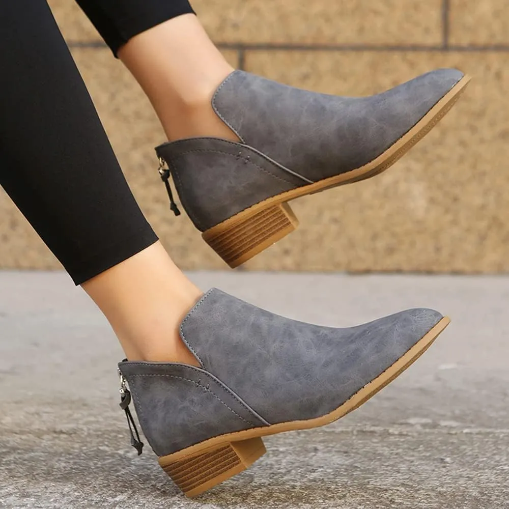 JITUUE Ankle Booties for Women,Women's Casual Dress Low Heeled Booties. V Cut Fashion Thick Heel Design Shoes