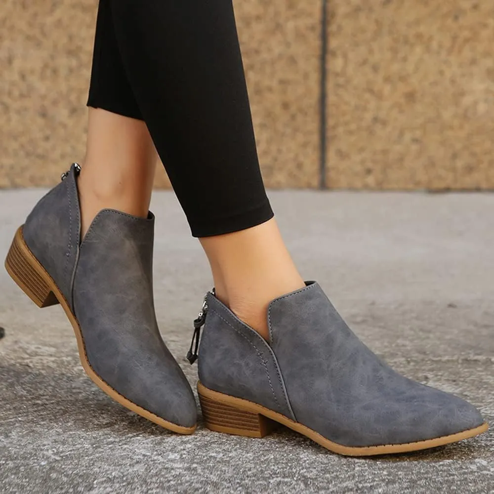 JITUUE Ankle Booties for Women,Women's Casual Dress Low Heeled Booties. V Cut Fashion Thick Heel Design Shoes