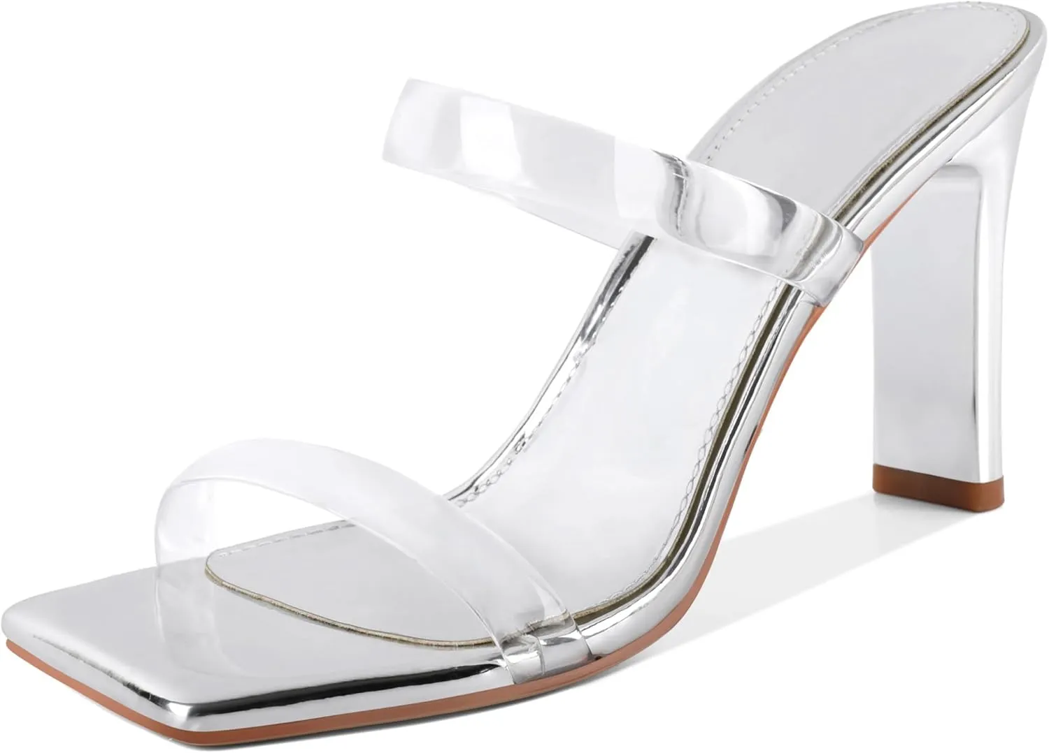 Joseywade Chunky Heels For Women Two Strap High Heel 3.5" Heeled Sandals Open Toe Mules Shoes