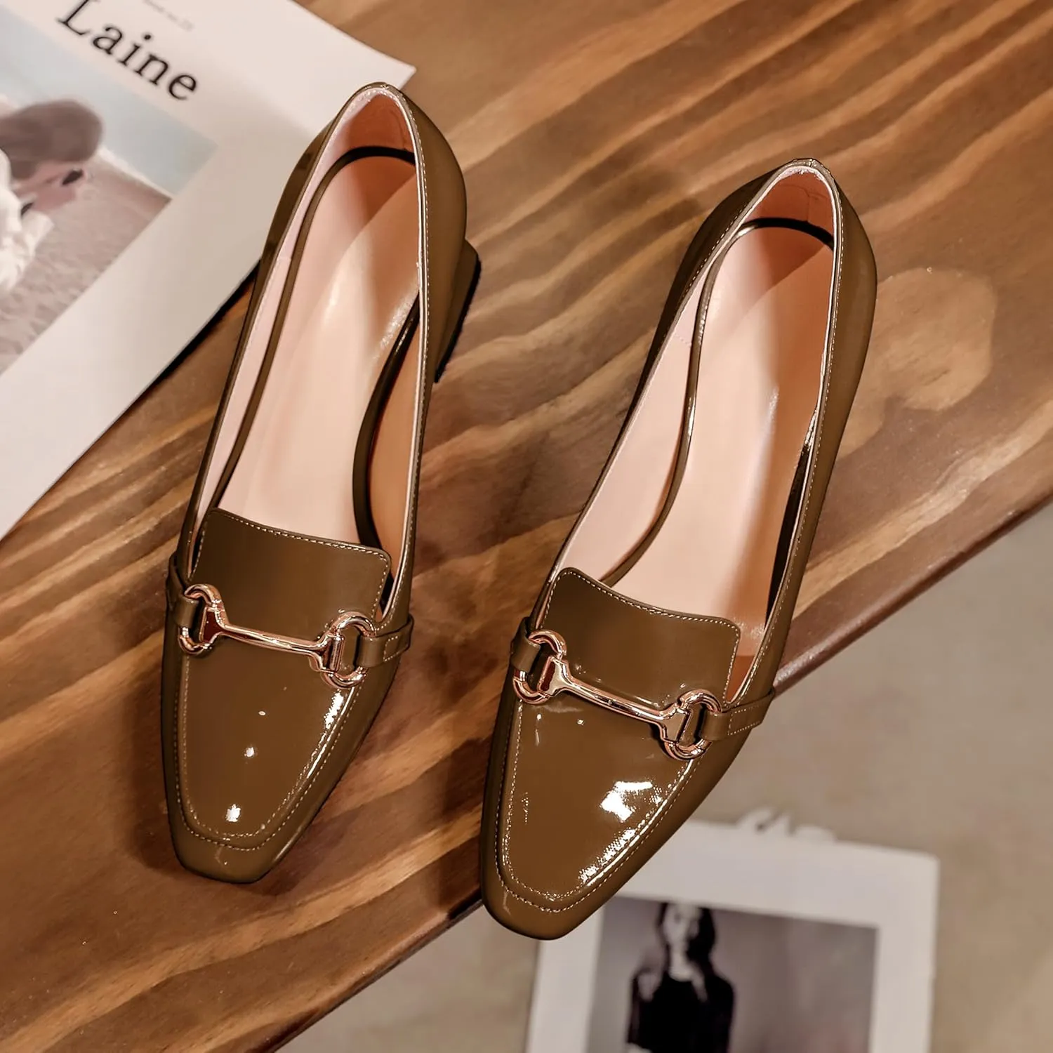 Joseywade Low Heels for Women Block Chunky Heels Slip On Toe Pumps Loafers 2.5" Closed Toe Slanted Heels Shoes