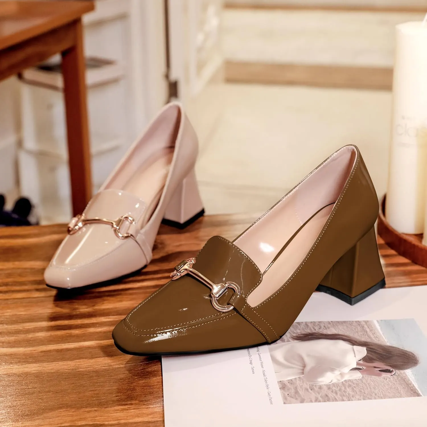 Joseywade Low Heels for Women Block Chunky Heels Slip On Toe Pumps Loafers 2.5" Closed Toe Slanted Heels Shoes