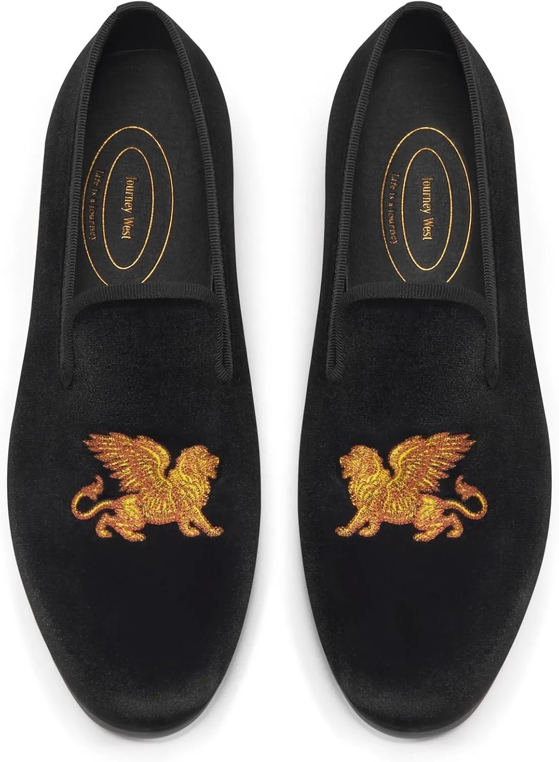 Journey West Men's Velvet Loafers Embroidery Slip-On Loafers Tuxedo Dress Shoes Smoking Slippers for Men