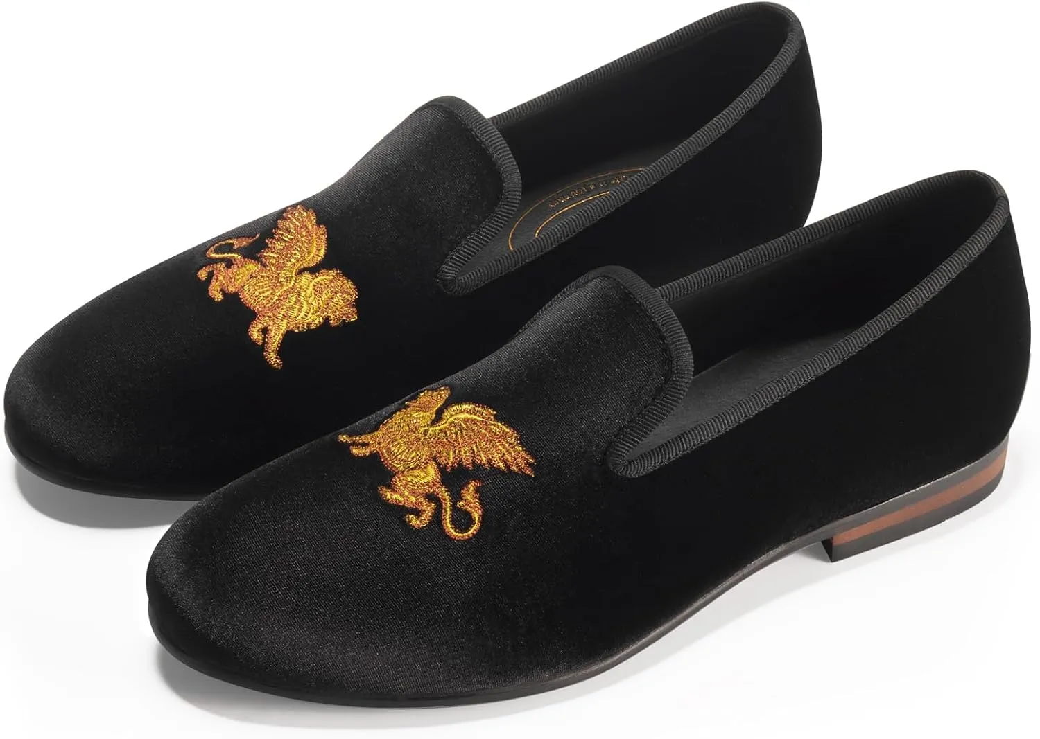 Journey West Men's Velvet Loafers Embroidery Slip-On Loafers Tuxedo Dress Shoes Smoking Slippers for Men