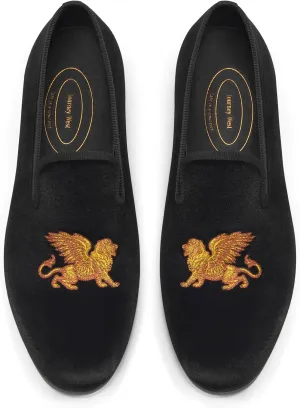 Journey West Men's Velvet Loafers Embroidery Slip-On Loafers Tuxedo Dress Shoes Smoking Slippers for Men