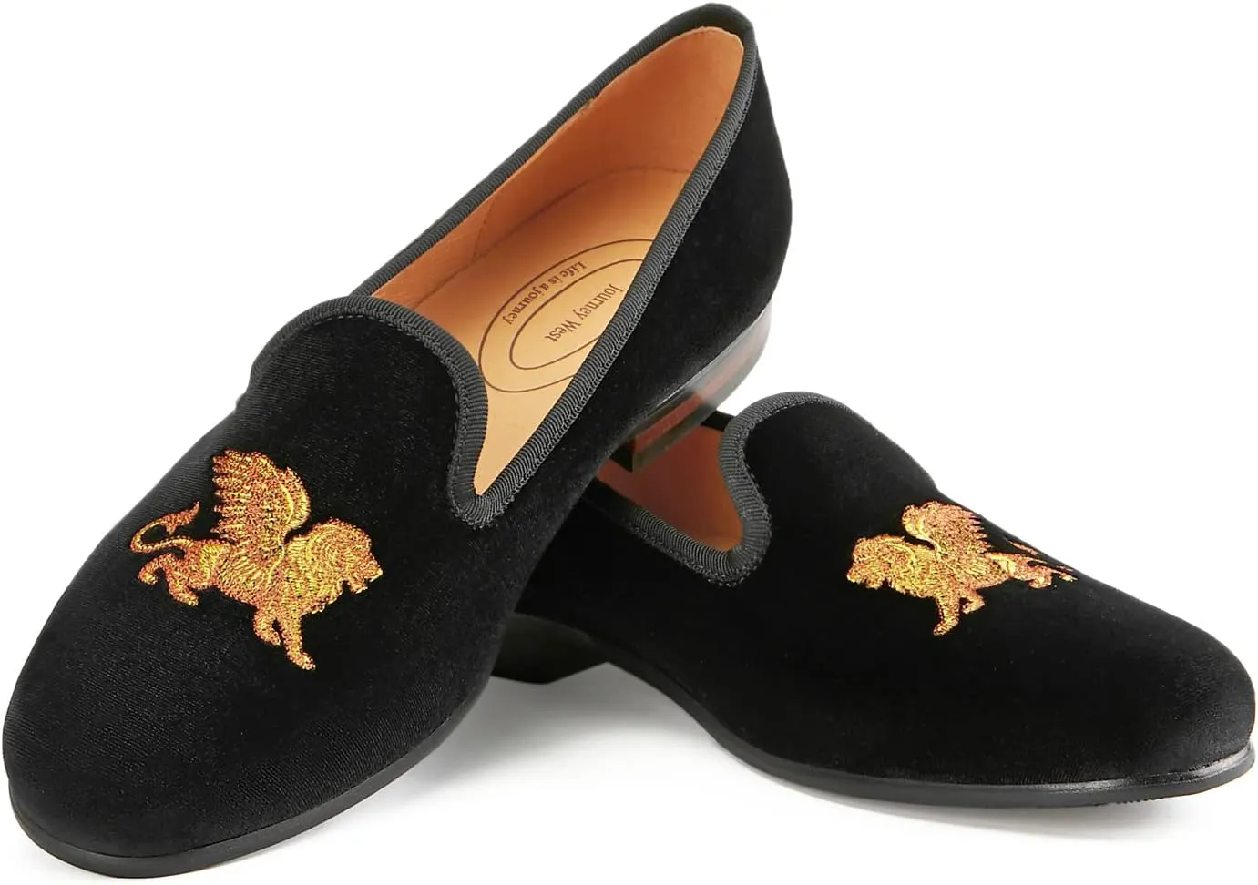 Journey West Men's Velvet Loafers Embroidery Slip-On Loafers Tuxedo Dress Shoes Smoking Slippers for Men