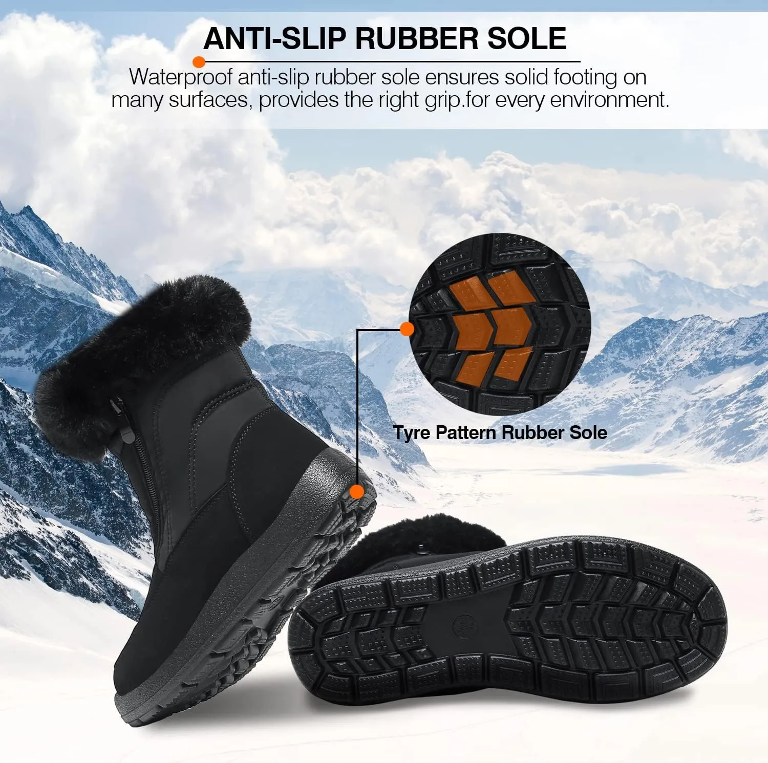 JSWEI Women's Snow Boots Warm and Comfortable Outdoor Non Slip Fur Lined Winter Boots Anti Cold Zipper Snow Boot