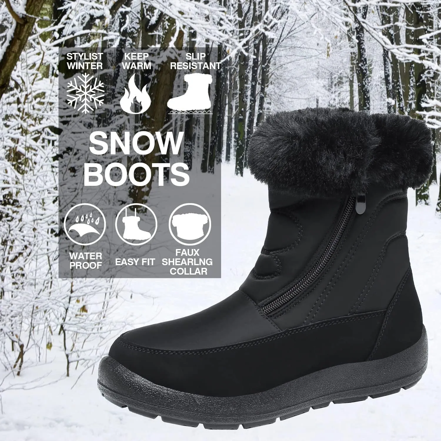 JSWEI Women's Snow Boots Warm and Comfortable Outdoor Non Slip Fur Lined Winter Boots Anti Cold Zipper Snow Boot