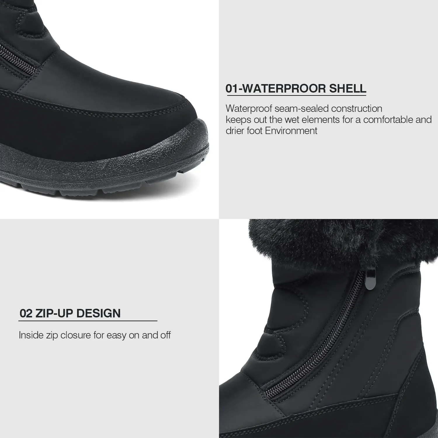 JSWEI Women's Snow Boots Warm and Comfortable Outdoor Non Slip Fur Lined Winter Boots Anti Cold Zipper Snow Boot