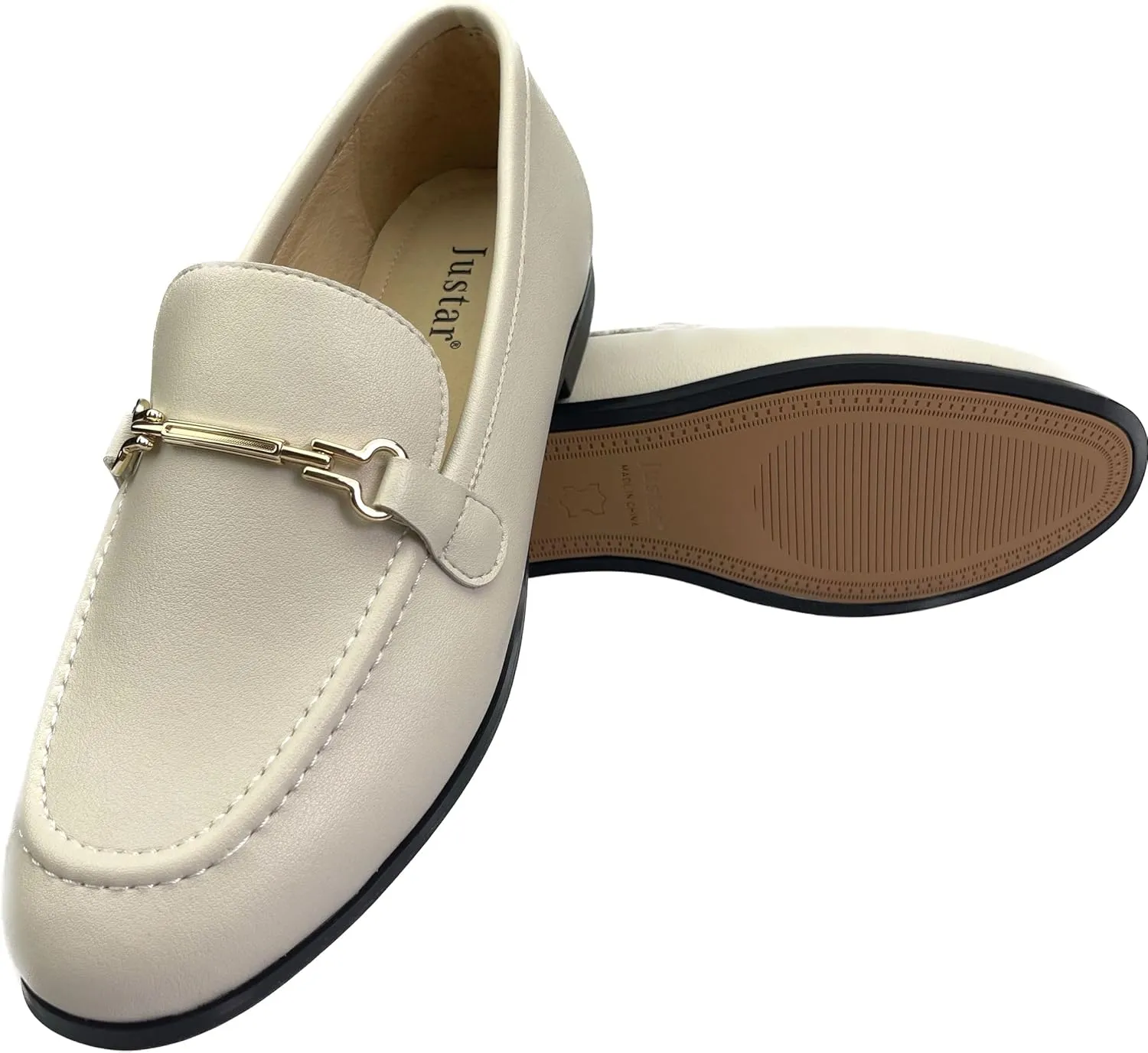 Justar Women's Genuine Leather Buckle Loafers Dress Shoes Casual Flats Low Heel Slip on Driving Penny Loafer for Women