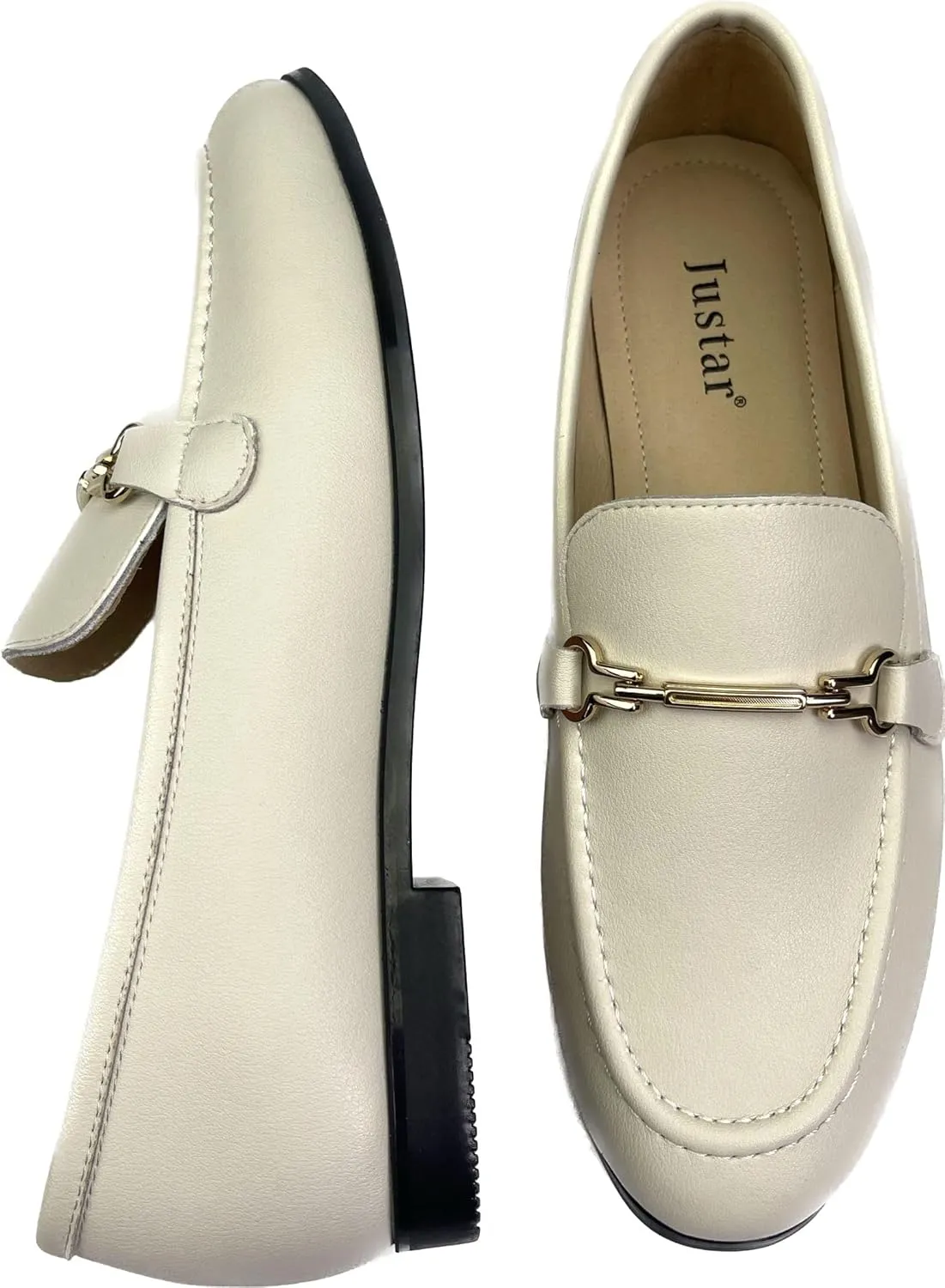 Justar Women's Genuine Leather Buckle Loafers Dress Shoes Casual Flats Low Heel Slip on Driving Penny Loafer for Women
