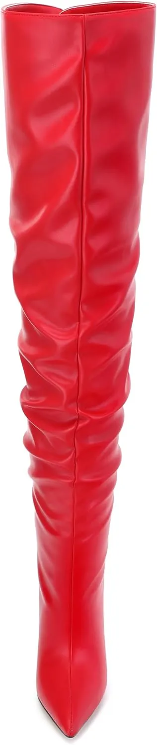 JUSTDANNI Women's Thigh High Boots for Women Thick Thighs Over Knee Boots with Stiletto High Heels Pointed Toe Comfortable Pull On Above The Knee Boots Party Wedding Shopping Thigh High Heels