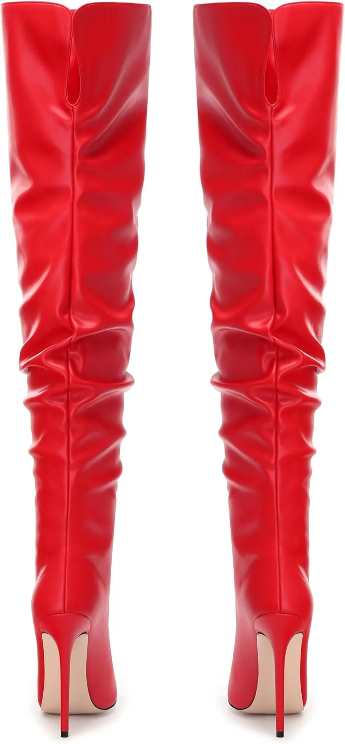JUSTDANNI Women's Thigh High Boots for Women Thick Thighs Over Knee Boots with Stiletto High Heels Pointed Toe Comfortable Pull On Above The Knee Boots Party Wedding Shopping Thigh High Heels