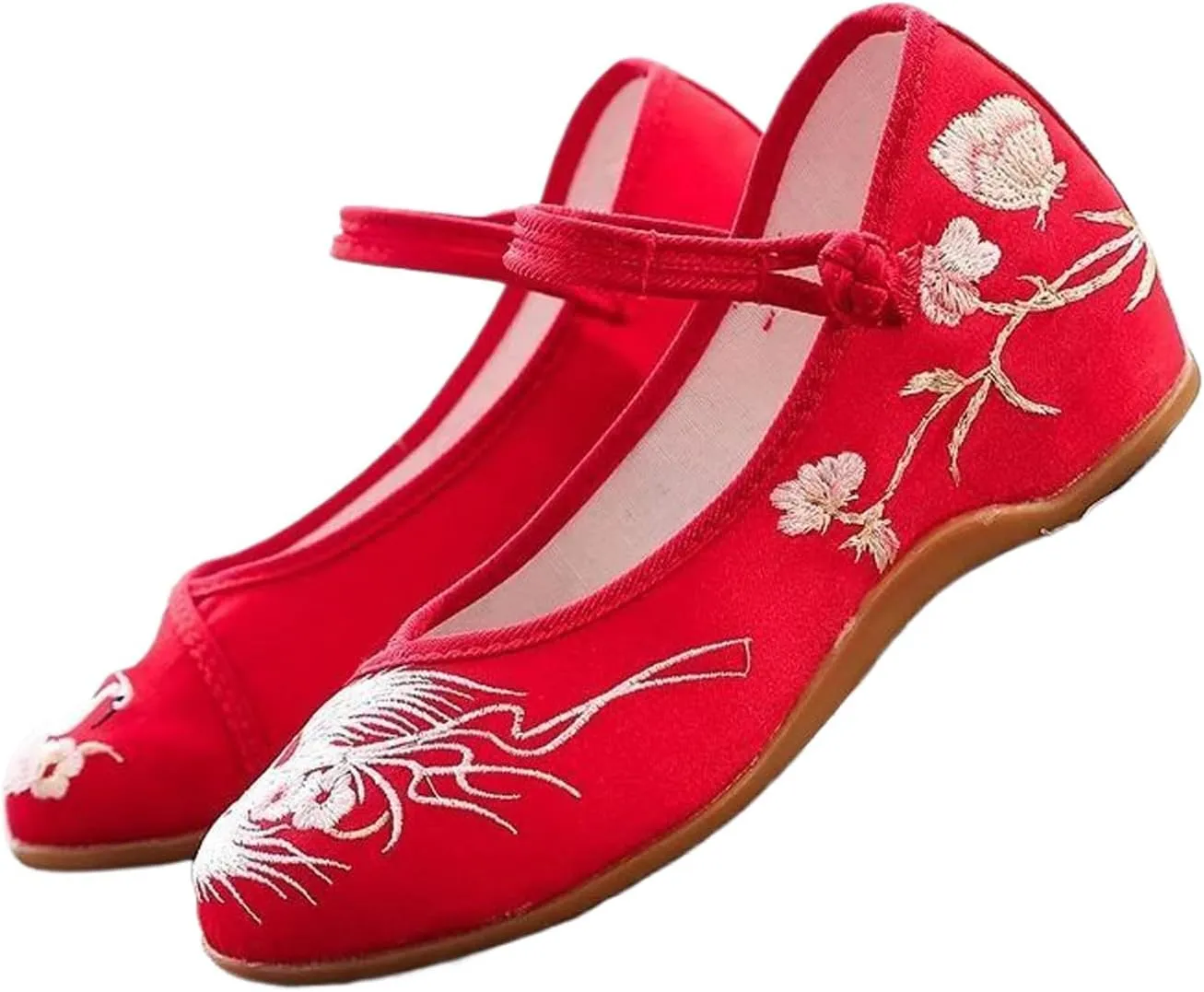 JYHBHMZG Women Cotton Fabric Embroidered Ballet Flats Retro Ladies Casual Walking Shoes Comfortable White Red Blue