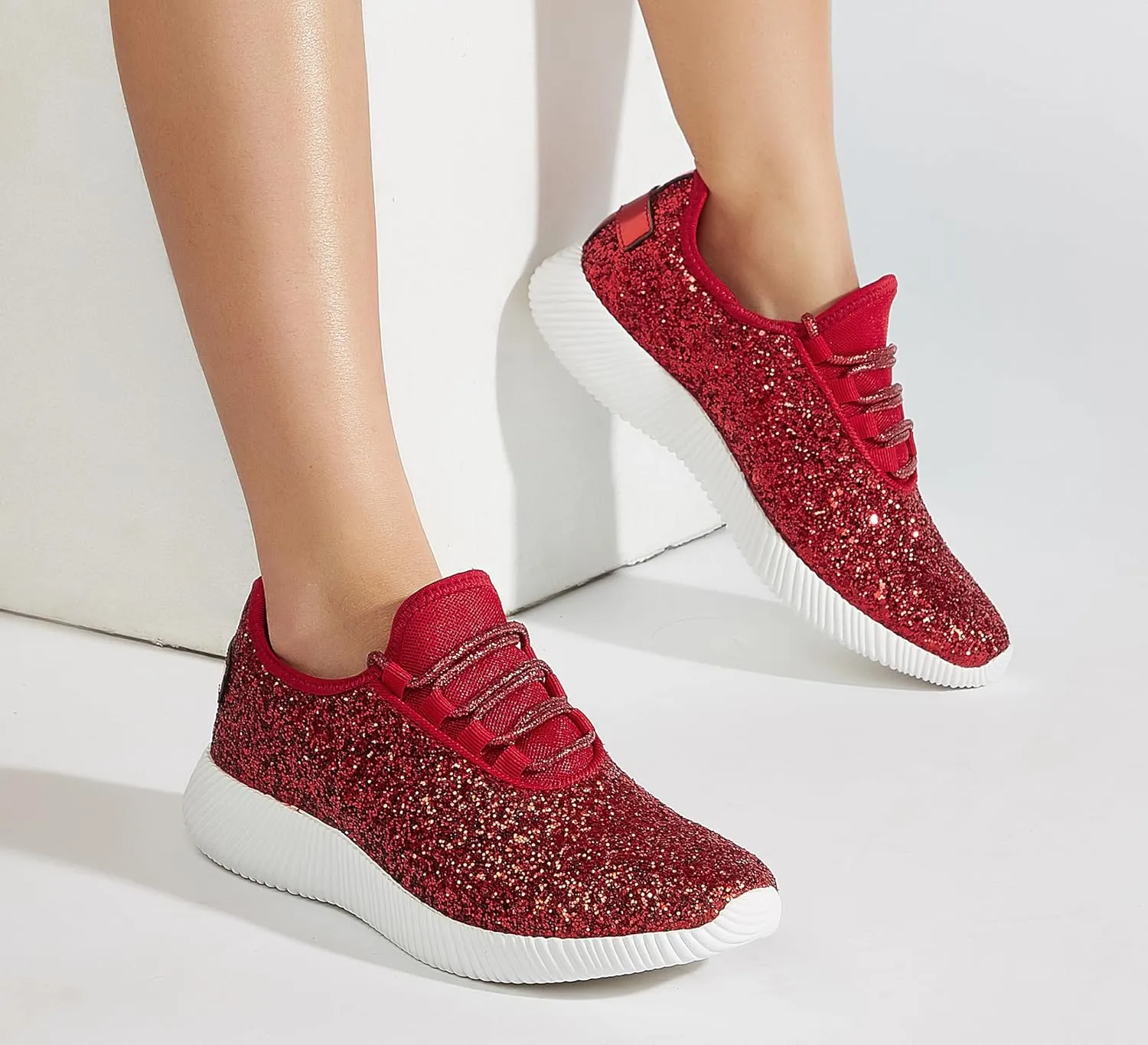 K KIP WOK Fashion Glitter Sneakers for Womens Silp On Running Shoes Lightweigt Tennis Walking Sneakers