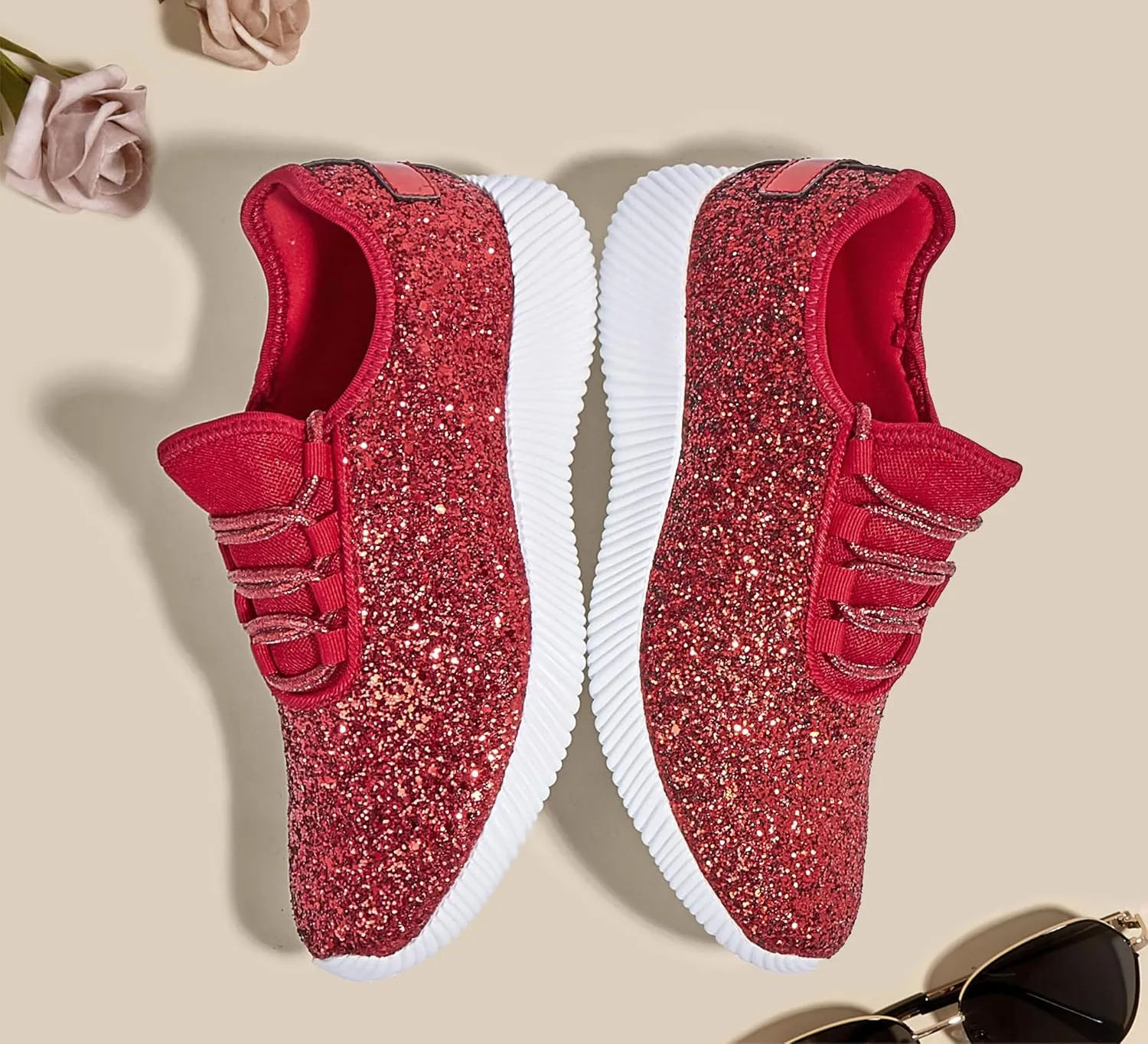 K KIP WOK Fashion Glitter Sneakers for Womens Silp On Running Shoes Lightweigt Tennis Walking Sneakers