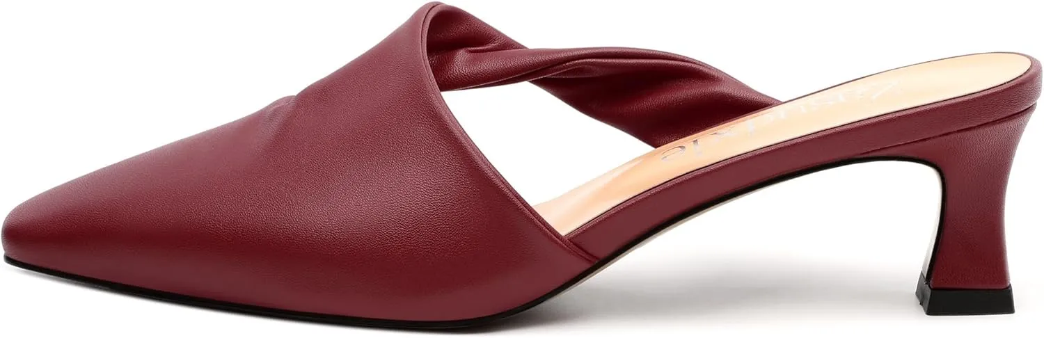 Kitten Heel Mules for Women, Trendy Square Toe Dress Party Slip on Slides Backless Dress Sandals Matte Kitten Low Heel Mules Shoes 2 Inch