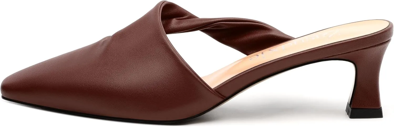 Kitten Heel Mules for Women, Trendy Square Toe Dress Party Slip on Slides Backless Dress Sandals Matte Kitten Low Heel Mules Shoes 2 Inch