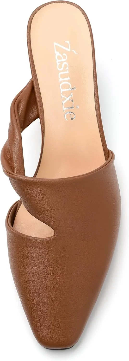 Kitten Heel Mules for Women, Trendy Square Toe Dress Party Slip on Slides Backless Dress Sandals Matte Kitten Low Heel Mules Shoes 2 Inch