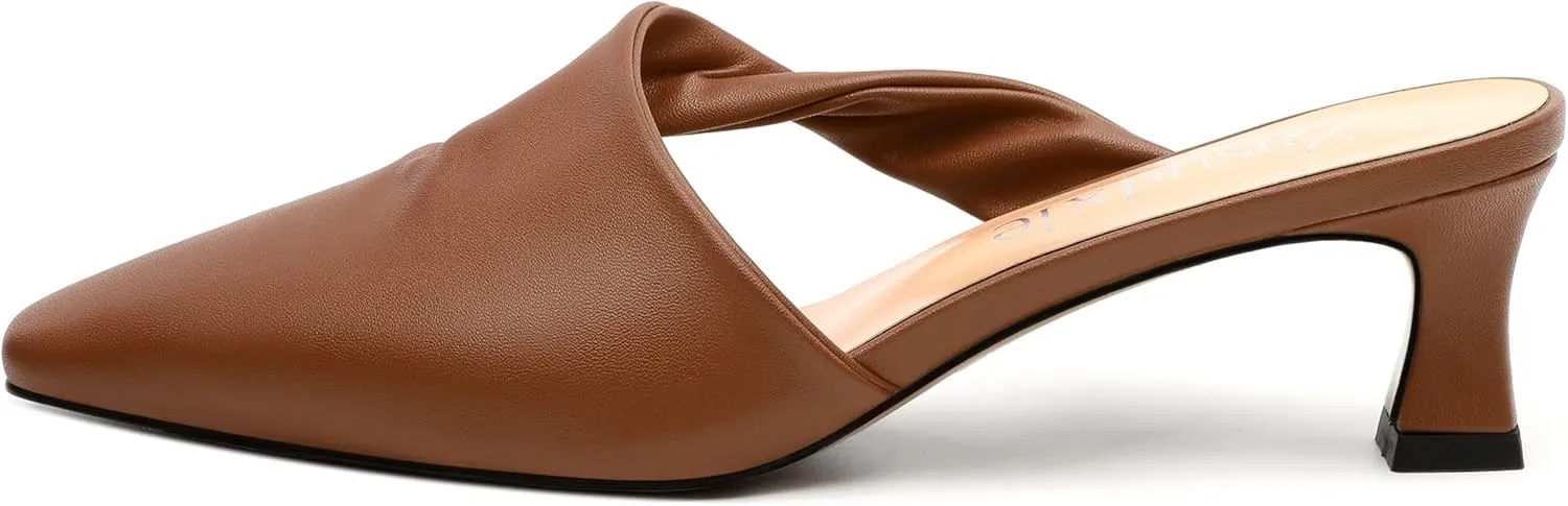 Kitten Heel Mules for Women, Trendy Square Toe Dress Party Slip on Slides Backless Dress Sandals Matte Kitten Low Heel Mules Shoes 2 Inch