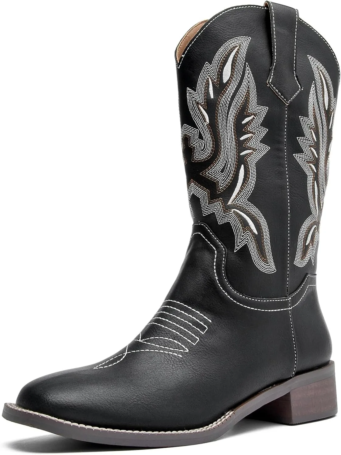 kkdom Women Western Cowgirl Boots Embroidered Mid Half Cowboy Boots Riding Boots Pull on