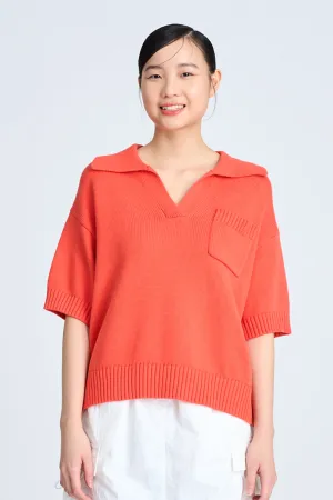 Knitted Polo Tee - Vermillion