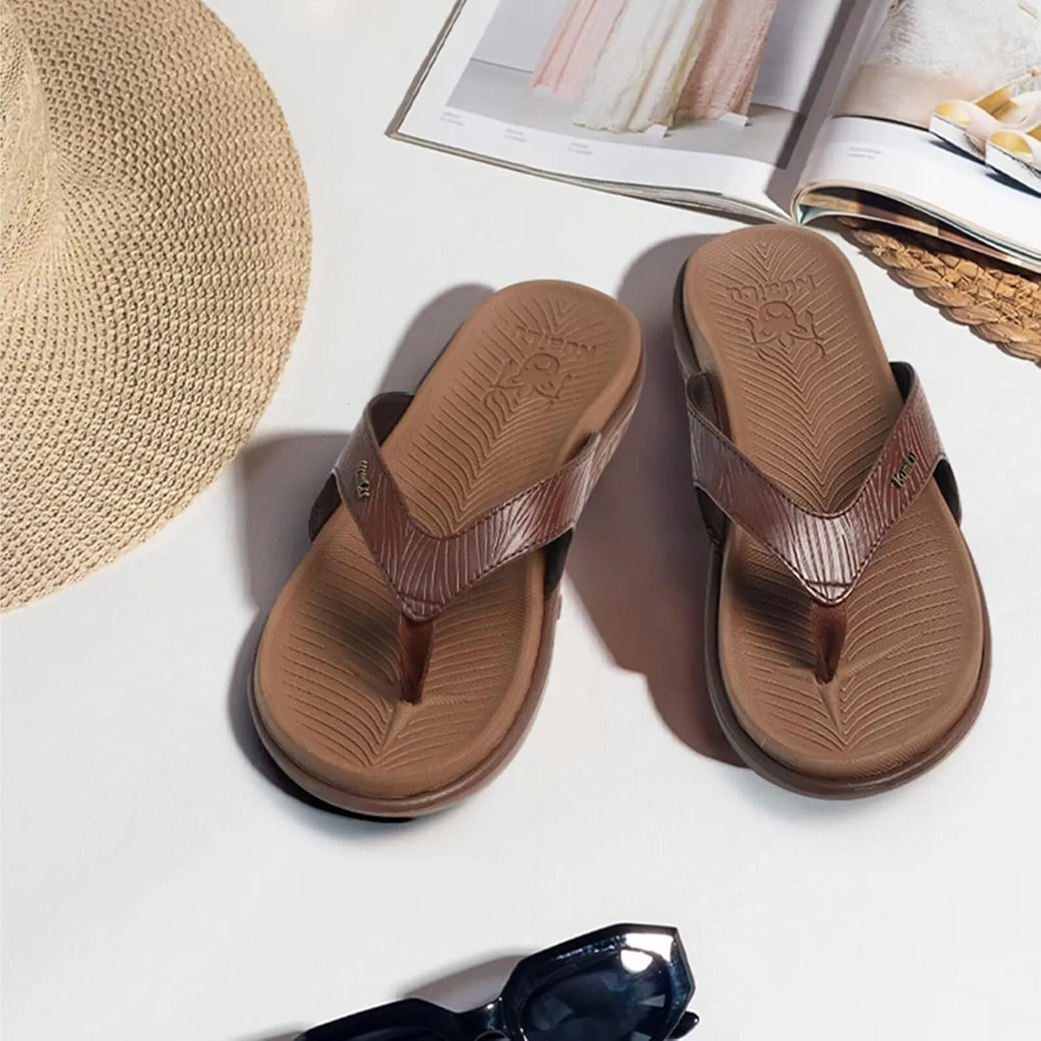 KuaiLu Flip Flops For Women Ladies Orthotic Yoga Mat Cushion Sandals Dressy Womans Lightweight Summer Slip On Beach Thong Sandles with Comfortable Arch Support (US Size 5-12)
