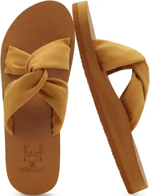 KuaiLu Womens Dressy Sandals with Arch Support Yoga Mat Comfortable Cushion Walking Criss Cross Slides Summer Beach Slip On Indoor Outdoor Slippers