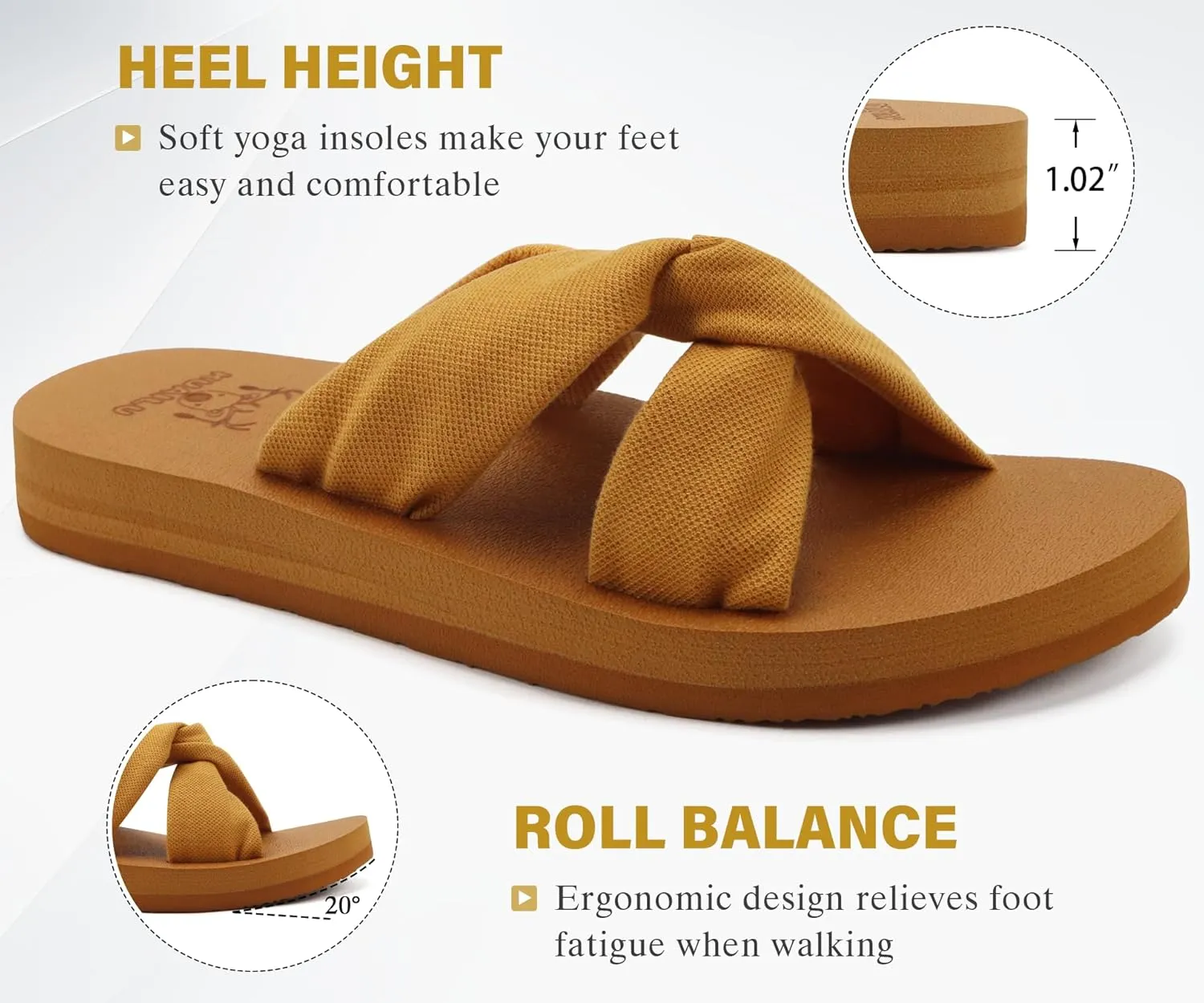 KuaiLu Womens Dressy Sandals with Arch Support Yoga Mat Comfortable Cushion Walking Criss Cross Slides Summer Beach Slip On Indoor Outdoor Slippers