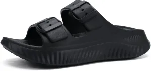 KuaiLu Womens Recovery Sandals Comfortable Plantar Fasciitis Arch Support Ladies Orthotic Sport Slides Open Toe Slip On Thick Athletic Cushion Slippers Summer Pool Beach Sandles Black Size 9